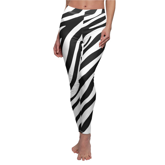 Zebra Print Women's Leggings — Black & White Animal-Stripe AOP