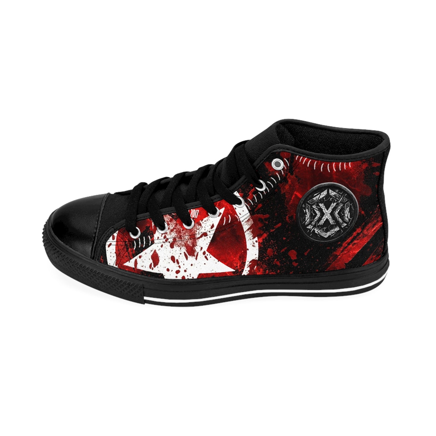 Skull & Nordic Symbol High-Top Sneakers — Gothic Red Black Men’s Sneakers