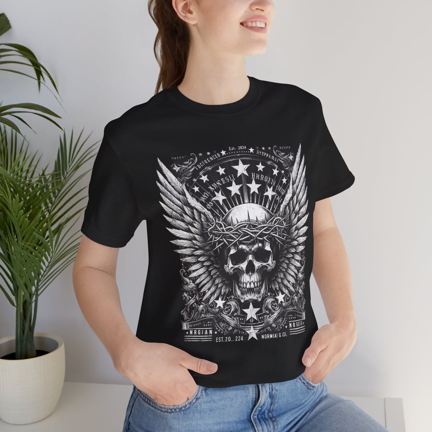 Skull Wings Tee — Gothic Skull with Crown of Thorns & Stars Graphic T-Shirt