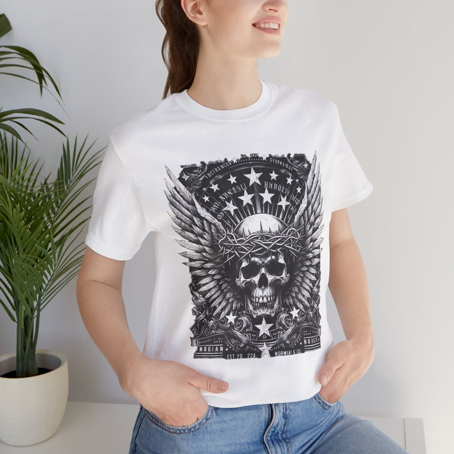 Skull Wings Tee — Gothic Skull with Crown of Thorns & Stars Graphic T-Shirt