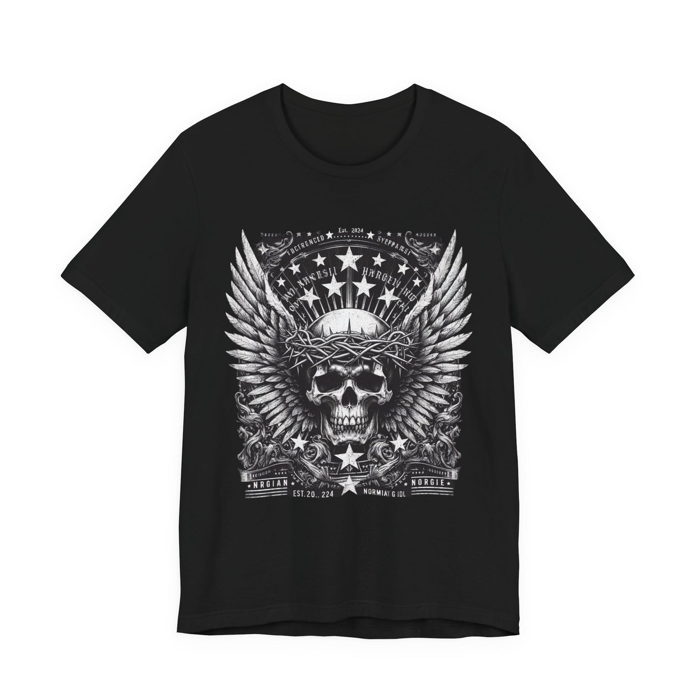 Skull Wings Tee — Gothic Skull with Crown of Thorns & Stars Graphic T-Shirt