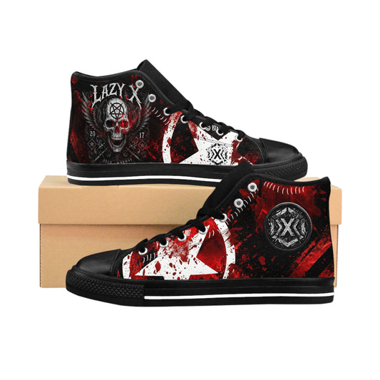 Skull & Nordic Symbol High-Top Sneakers — Gothic Red Black Men’s Sneakers
