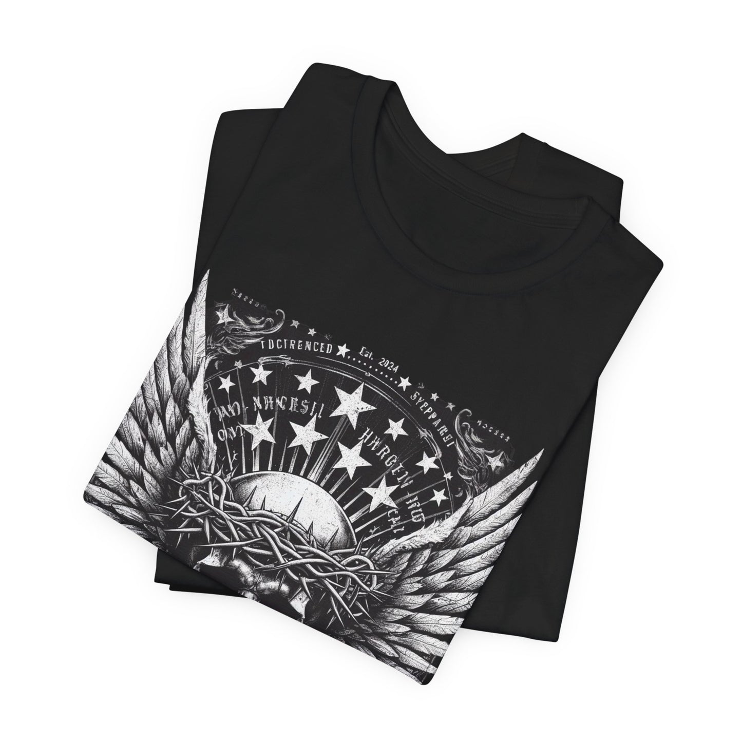 Skull Wings Tee — Gothic Skull with Crown of Thorns & Stars Graphic T-Shirt