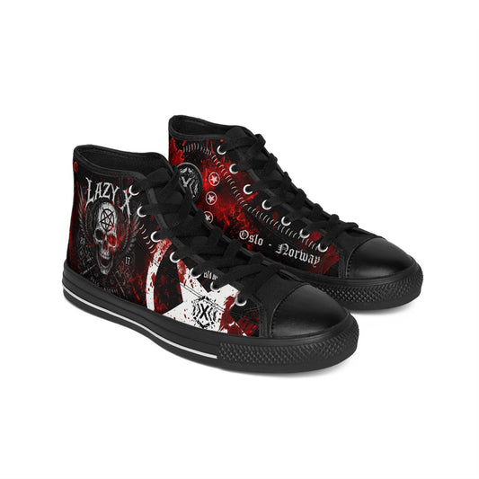 Skull & Nordic Symbol High-Top Sneakers — Gothic Red Black Men’s Sneakers