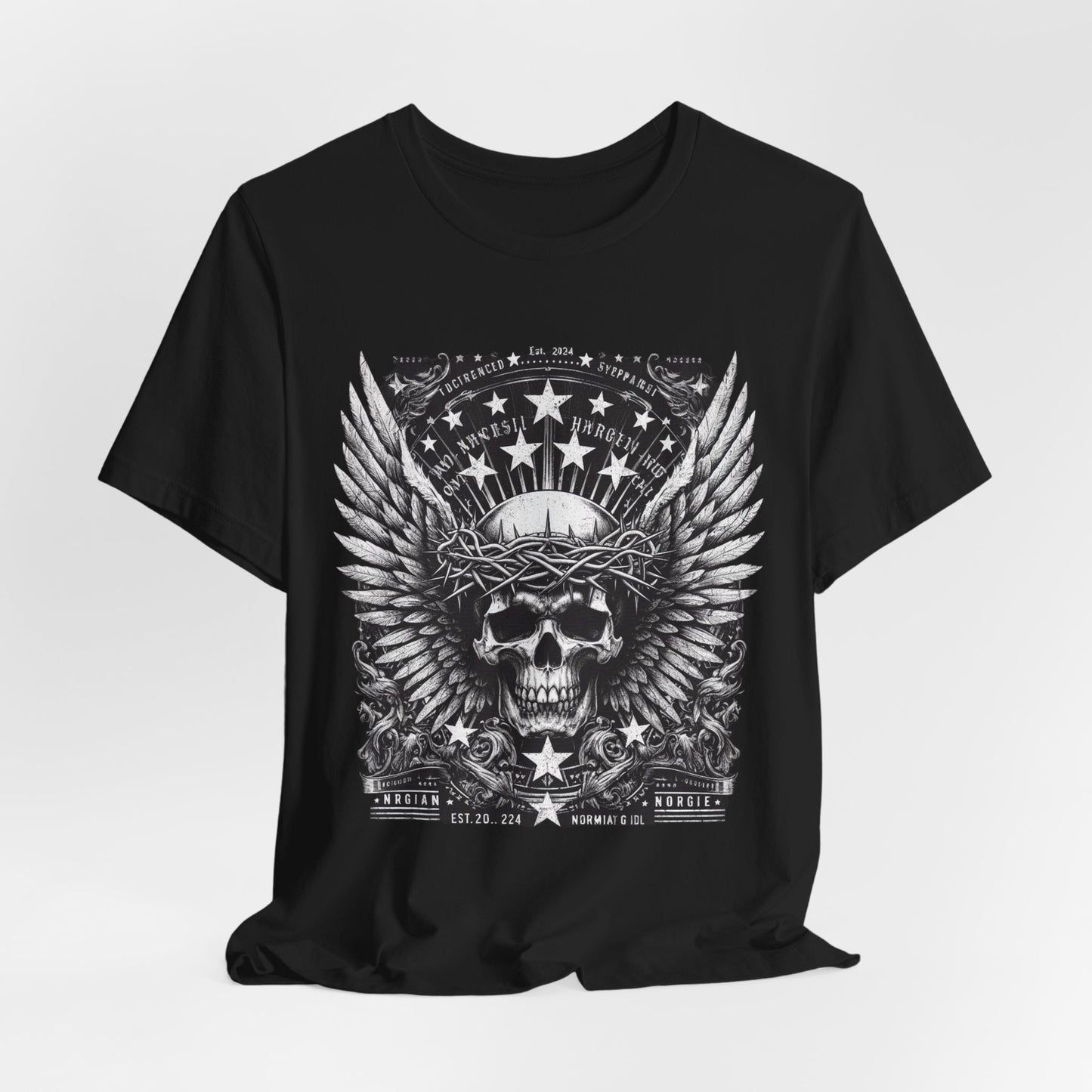 Skull Wings Tee — Gothic Skull with Crown of Thorns & Stars Graphic T-Shirt
